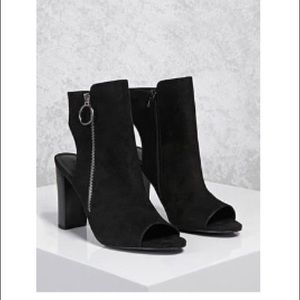 BRAND NEW Open heel faux suede boots